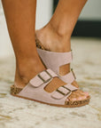 Jete Nubuck Double Buckle Slides in Blush