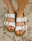 Jete Double Buckle Slides in White