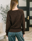 Just For Me Henley Brushed Pullover in Dark Brown