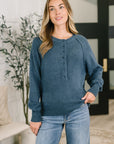Just For Me Henley Brushed Pullover in Dusty Blue