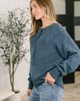 Just For Me Henley Brushed Pullover in Dusty Blue