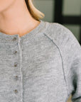 Just For Me Henley Brushed Pullover in Grey