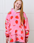 Kids Oversized Hoodie Blanket in Strawberry