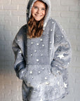 Kids Oversized Hoodie Blanket in Grey Stars