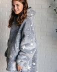 Kids Oversized Hoodie Blanket in Grey Stars