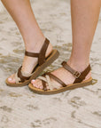 Lev Round Toe Ankle Strap Sandals in Tan