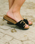 Lizzy Slip On Buckle Strap Sandal in Black