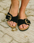 Lizzy Slip On Buckle Strap Sandal in Black