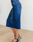 Marcy High Rise Denim Midi Skirt