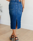 Marcy High Rise Denim Midi Skirt