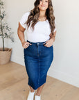 Marcy High Rise Denim Midi Skirt