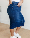 Marcy High Rise Denim Midi Skirt