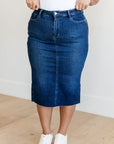 Marcy High Rise Denim Midi Skirt