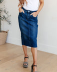 Marcy High Rise Denim Midi Skirt