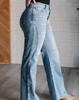 Melia High Rise Side Seam Detail Wide Leg Jeans