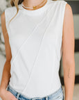 New Normal Pleat Detail Sleeveless Top in White