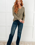 On a Roll Ribbed Knit V Neck Long Sleeve Top