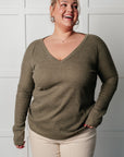 On a Roll Ribbed Knit V Neck Long Sleeve Top