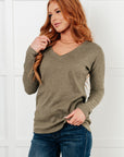 On a Roll Ribbed Knit V Neck Long Sleeve Top