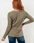 On a Roll Ribbed Knit V Neck Long Sleeve Top