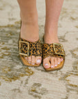 Opera Square Toe Buckle Slip On Sandal