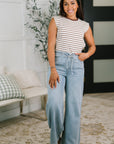 Quite Intimately Striped Muscle Tee in Brown