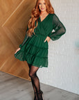 Starlit Glow V-Neck Tiered Dress in Hunter Green