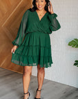 Starlit Glow V-Neck Tiered Dress in Hunter Green