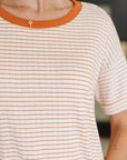 Sunbeam Shuffle Banded Round Neck Top in Orange