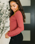 The Girls are Back in Town Long Sleeve Top in Burgundy
