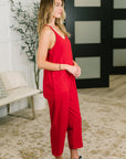 Totally Me Spaghetti Strap Jumpsuit Ruby