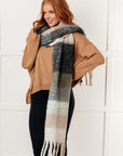 Wanderlust Wrap Oversized Plaid Fringe Scarf in Grey and Jade