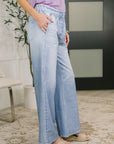 Zenim Printed Wide Leg Bottoms in Light Wash