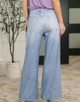 Zenim Printed Wide Leg Bottoms in Light Wash