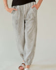 Davi & Dani Rhinestone Elastic Waist Joggers-Light Gray