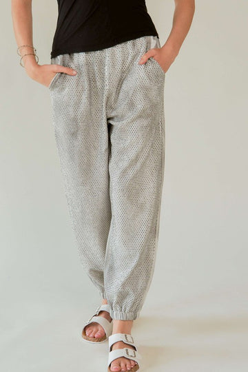 Davi & Dani Rhinestone Elastic Waist Joggers-Light Gray