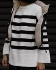 Slit Striped Round Neck Sweater