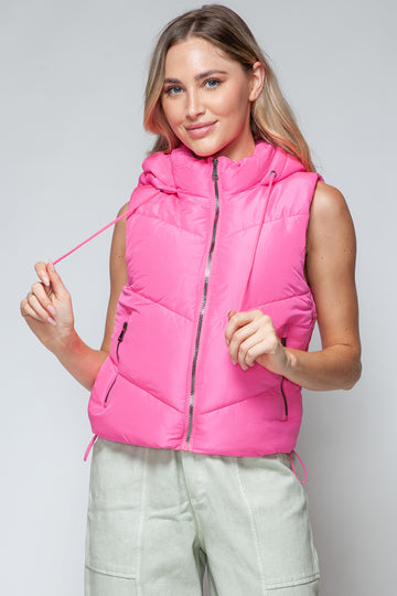 Snobbish Zip Up Quilted Hooded Vest-Pink