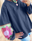 Flower Patch Round Neck Balloon Sleeve Top