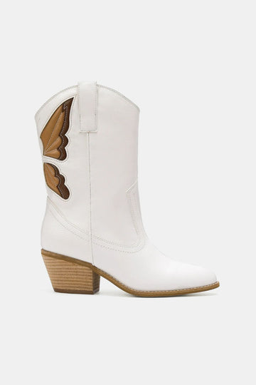 Beast Fashion Butterfly Cut Detail Point Toe Boots- White