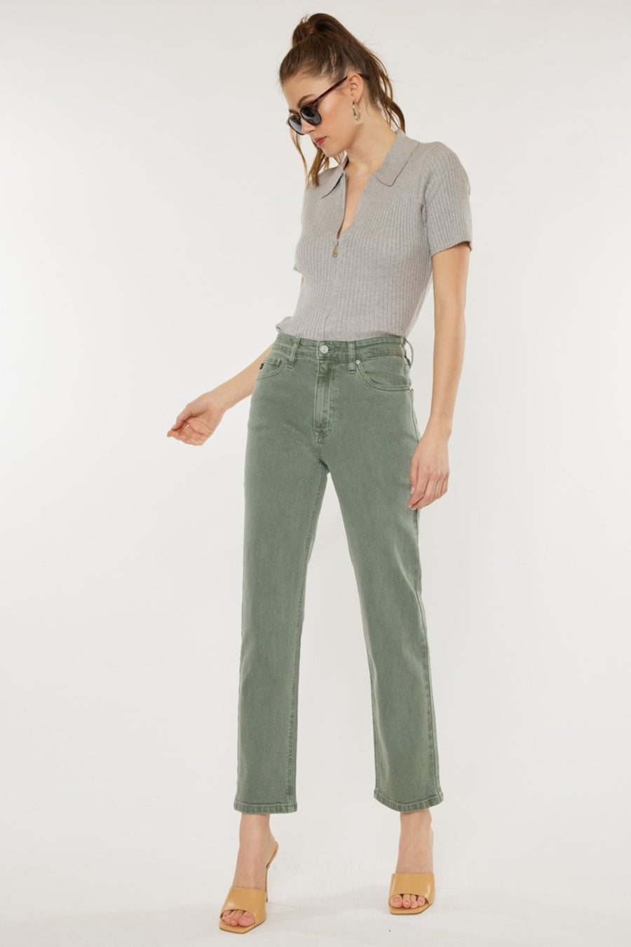 Kancan Ultra High Rise Straight Jeans- Olive