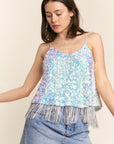 J.NNA Sequin Tassel Hem Flowy Cami