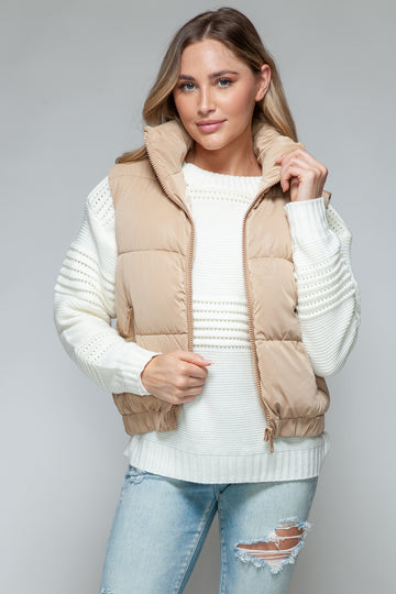 Snobbish Fine Fur Lining Quilted Vest- Iced Coffee