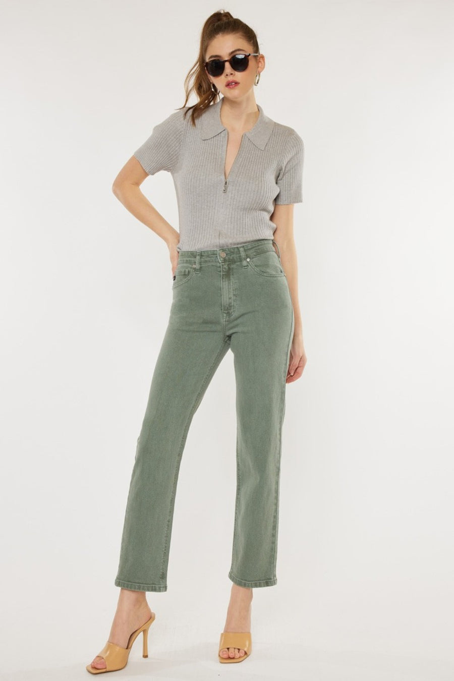 Kancan Ultra High Rise Straight Jeans- Olive