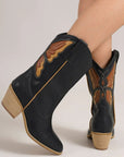 Beast Fashion Butterfly Cut Detail Point Toe Boots-.Black