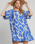 Umgee Two Tone Abstract Print Puff Sleeve Dress