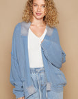 POL Open Front Washed Knit Cardigan with Pockets