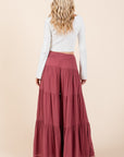 Mittoshop Tier Detail Smocked Elastic Waist Wide Leg Pants- Sienna Rust