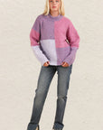 VERY J Color Block Mock Neck Drop Shoulder Sweater-Purpke