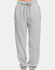 Zenana Full Size Acid Wash Fleece Drawstring Sweatpants with Pockets-Gray